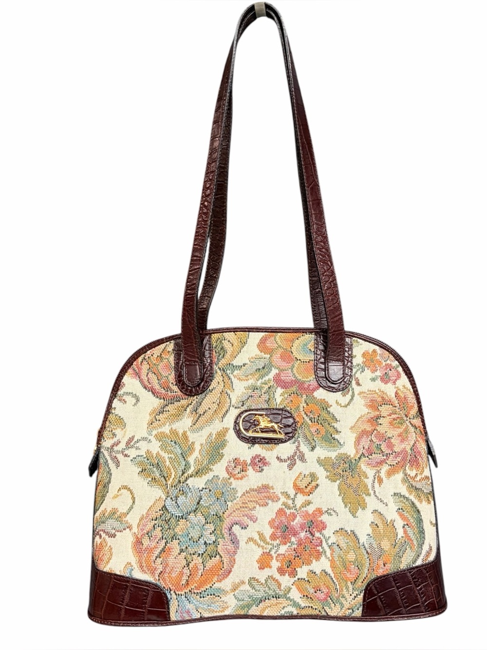 Vintage Floral Tapestry Leather Shoulder Bag, Cristian Made in Italy Cottagecore